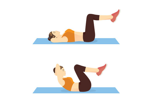 a women doing Crunches Exercises on Mat Stock